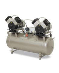 Компресор EKOM DK50 2x2V/110/M, ресивер 110 л, з мембранним осушувачем повітря, продуктивність 225 л/хв при тиску 5 бар, на 3-4 установки, робочий тиск 5-7 бар, живлення - трьохфазне підключення 400В/50Гц, без шафи