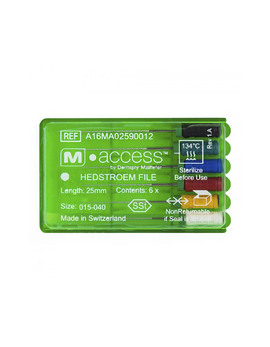 Н-файлы Dentsply Sirona M-ACCESS размер 008, длина 31 мм, ручные файлы, серый цвет, 6 шт. в упаковке (M-ACCESS H-File Hedstroem file ISO 008 002 31mm)