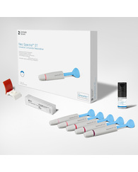 Neo Spectra ST LV (низька в'язкість), набір шприців INTRO KIT, 5 шприців синього кольору по 3 г: А1, А2, А3, А3.5, А4; 1 флакон адгезиву Prime&Bond Universal 2,5 мл; наклейка шкали відтінків, аксесуари. Нео Спектра СТ ЛВ, нанокерамічний рентгеноконтрастний універсальний композит світлового затвердіння (Dentsply Sirona)