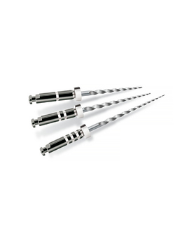 ProTaper Universal, D2, машинные никельтитановые файлы, 6 шт, длина 18 мм, для распломбировки средней трети канала, ISO 025, конусность 8%, два белых кольца, неактивный (скругленный) кончик файла