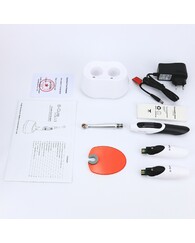 Лампа фотополімерна B-Cure PLUS (оновлена версія). Режими роботи: турбо (1, 3 сек),  орто (3 або 5 сек 10 разів), звичайний (повний старт), плавний старт, пульсуючий. 5, 10, 15, 20 сек. Потужність: 2800-3000 mW/cm2 (турбо), 1800-2000 mW/cm2 (орто)1000-1200 mW/cm2 (інші режими). Довжина хвилі 385-515nm. 2 акумулятори, випромінюючі діоди у металевому наконечнику (B-Cure Focused-light)