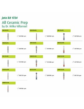 Набір борів Jota Dr. Milko Villarroel, для препарування під кераміку, FG, 12 інстр.