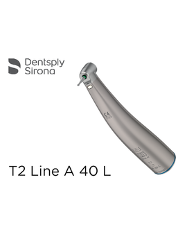Наконечник T2 LINE A 40 L , серия "Комфорт", микромоторный, угловой, передаточное число 1:1, синее маркирование, для инструментов WB (D-2,35мм), титановый корпус, стетовод, внутренняя подача жидкости, кнопочная система фиксации бора, диаметр головки 9,7 мм, высота головки 13,2 мм, универсальное ISO-соединение (Sirona) ТОЛЬКО ДЛЯ МИКРОМОТОРОВ С ПОДСВЕТКОЙ