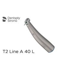 Наконечник T2 LINE A 40 L , серия "Комфорт", микромоторный, угловой, передаточное число 1:1, синее маркирование, для инструментов WB (D-2,35мм), титановый корпус, стетовод, внутренняя подача жидкости, кнопочная система фиксации бора, диаметр головки 9,7 мм, высота головки 13,2 мм, универсальное ISO-соединение (Sirona) ТОЛЬКО ДЛЯ МИКРОМОТОРОВ С ПОДСВЕТКОЙ